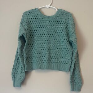 Cat & Jack Aqua Open-Knit Crewneck Sweater